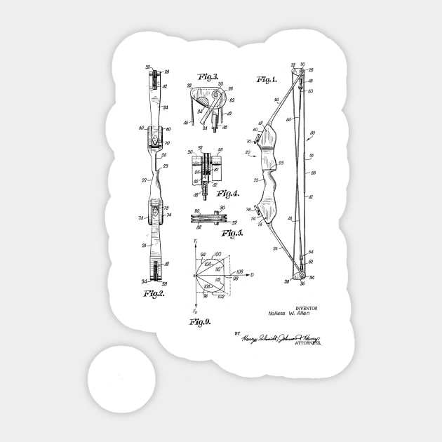 Archery Bow Vintage Patent Hand Drawing Sticker by TheYoungDesigns